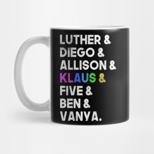 umbrella academy characters’ names | distressed grunge style Mug